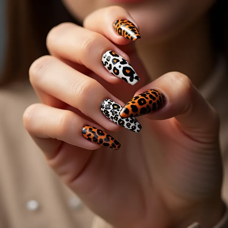 Unhas stiletto com animal print, ousadia e elegância em cada detalhe.