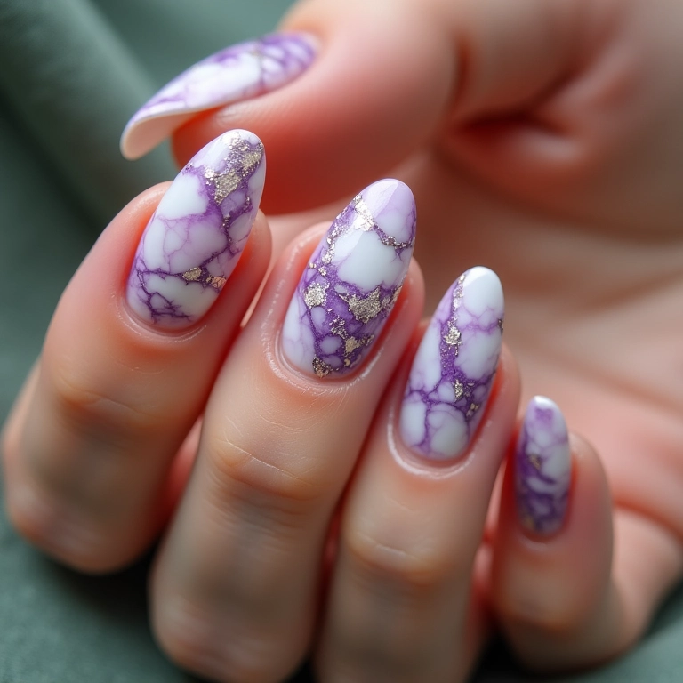Unhas stiletto com efeito marmorizado, uma arte nas suas mãos.