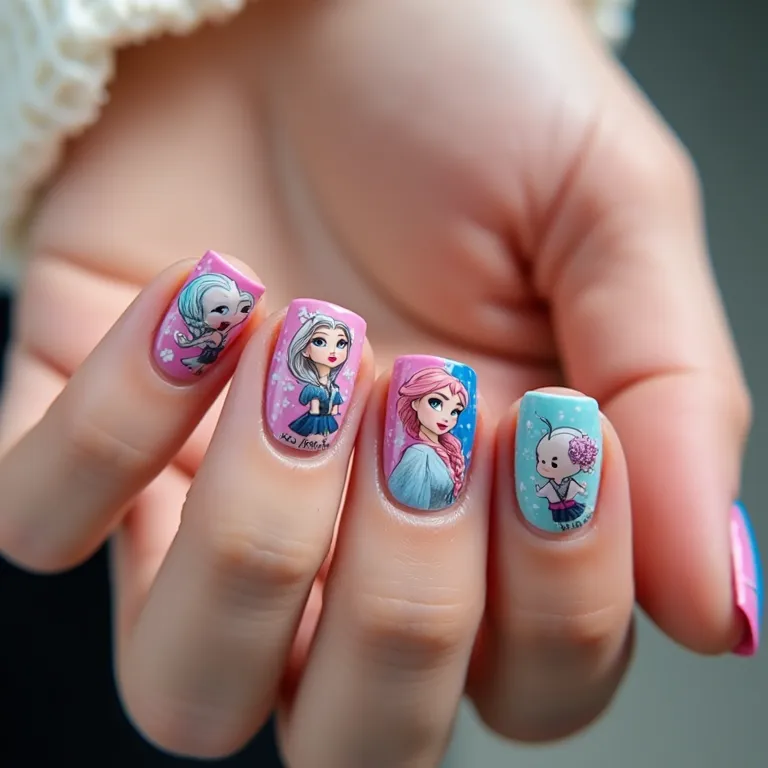 Unhas temáticas com personagens e ícones em PNG.