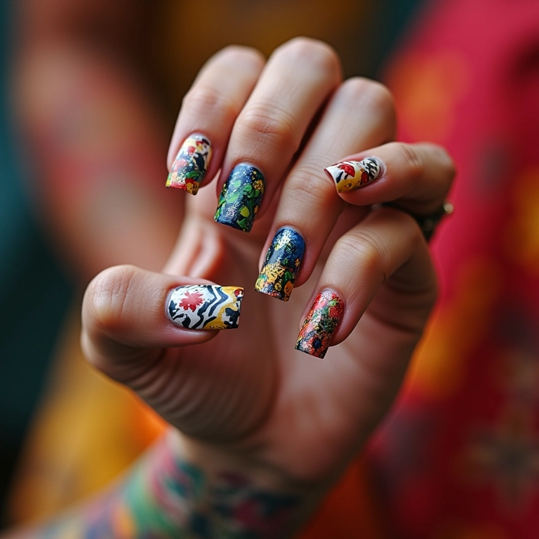 Unhas temáticas com tattoo esmalte para o Carnaval brasileiro.
