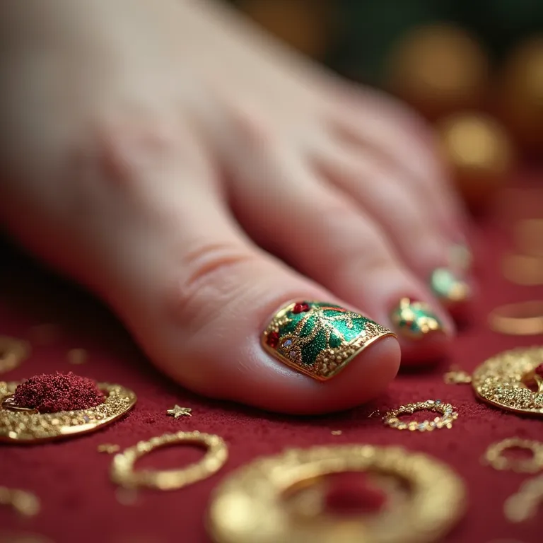 Unhas temáticas para datas comemorativas nos pés.