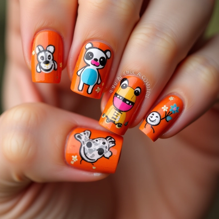 Unhas terracota com adesivos, personalização criativa e divertida.