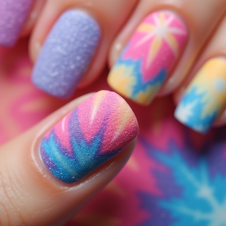 Unhas Tie-Dye com esponja.