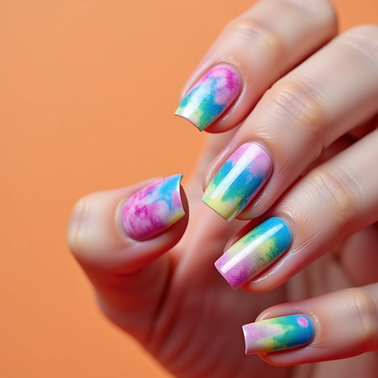 Unhas Tie-Dye: Cores Vibrantes e Alegria.