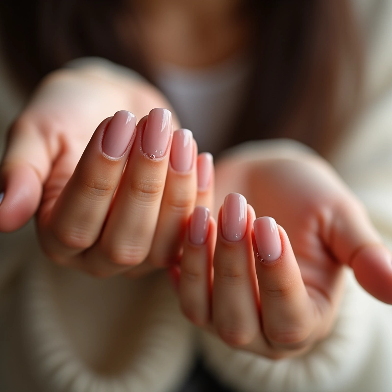 Unhas transparentes decoradas com nail art delicada.