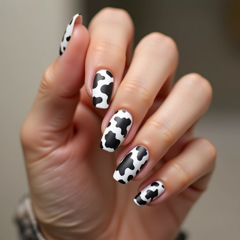 Unhas vaquinha com efeito matte, elegantes e modernas.
