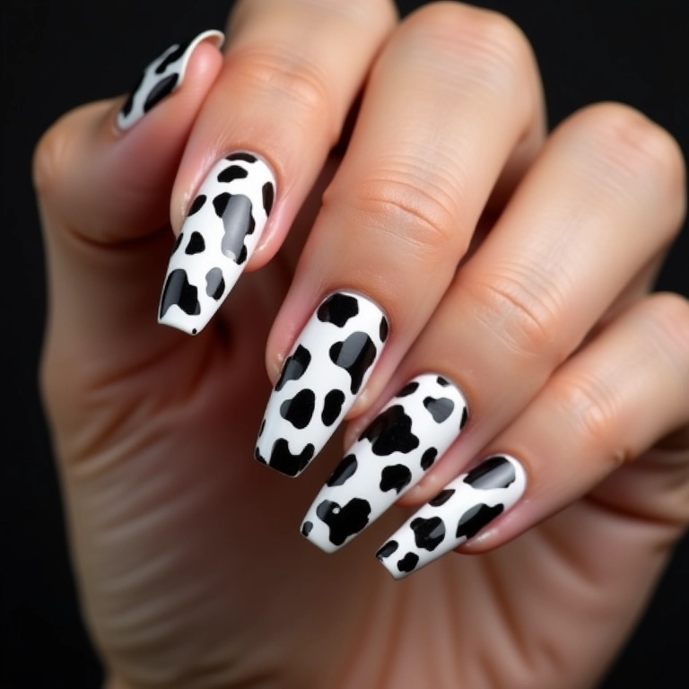 Unhas vaquinha em formato stiletto, ousadas e modernas.