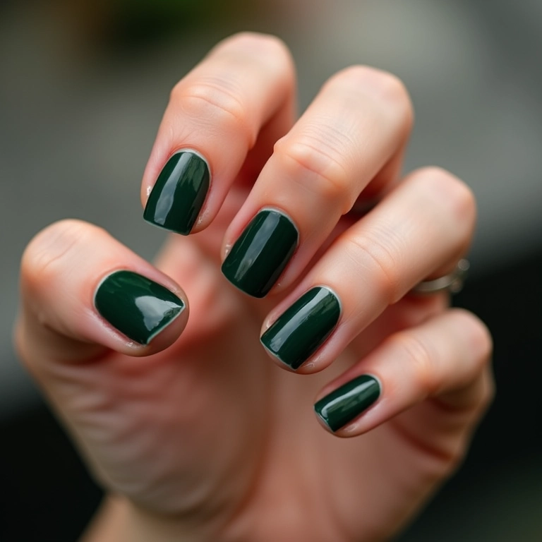 Unhas verde escuro com francesinha moderna.