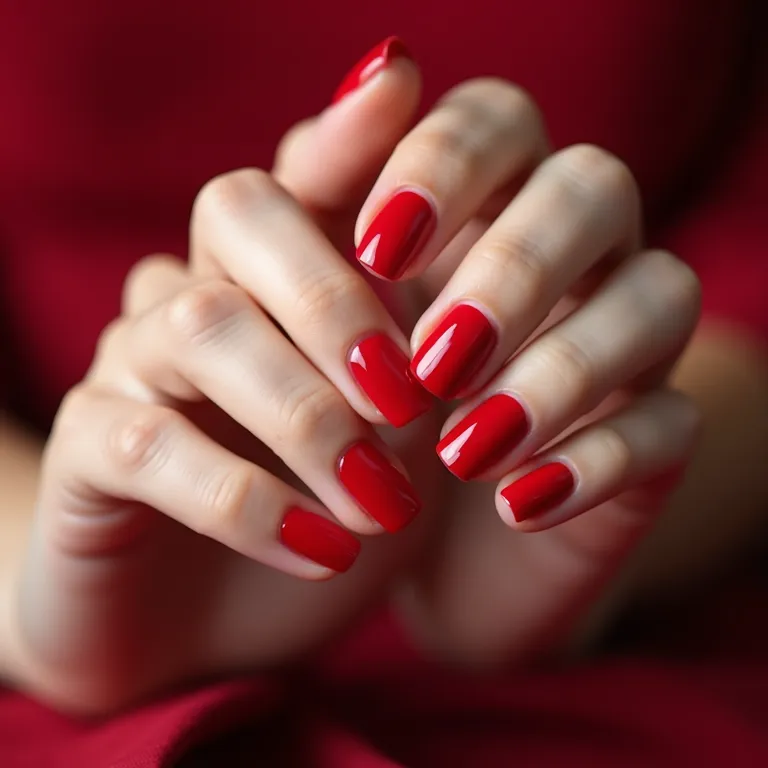 Unhas vermelhas clássicas, elegância atemporal.