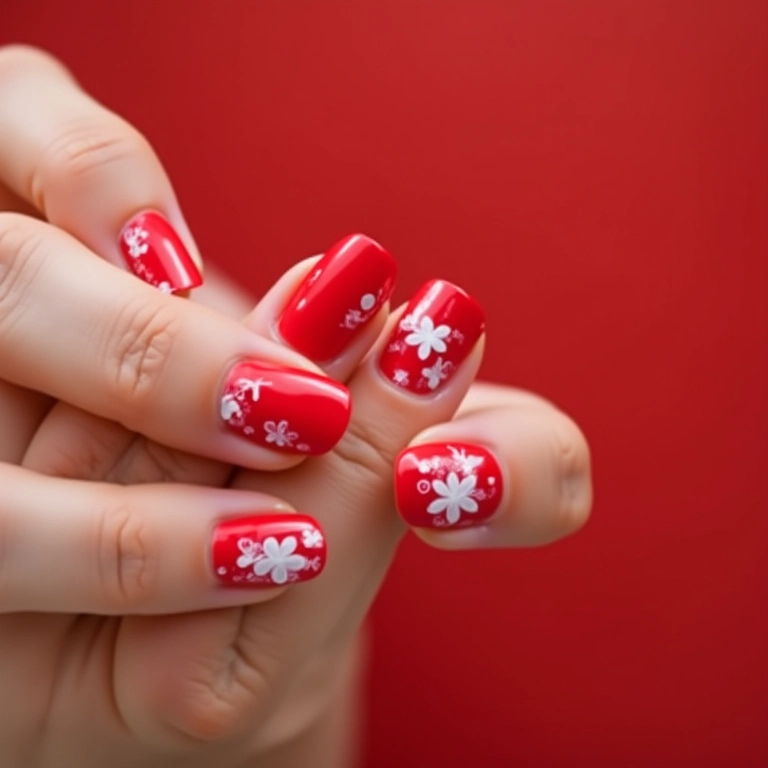 Unhas vermelhas com corações: romantismo em detalhes.