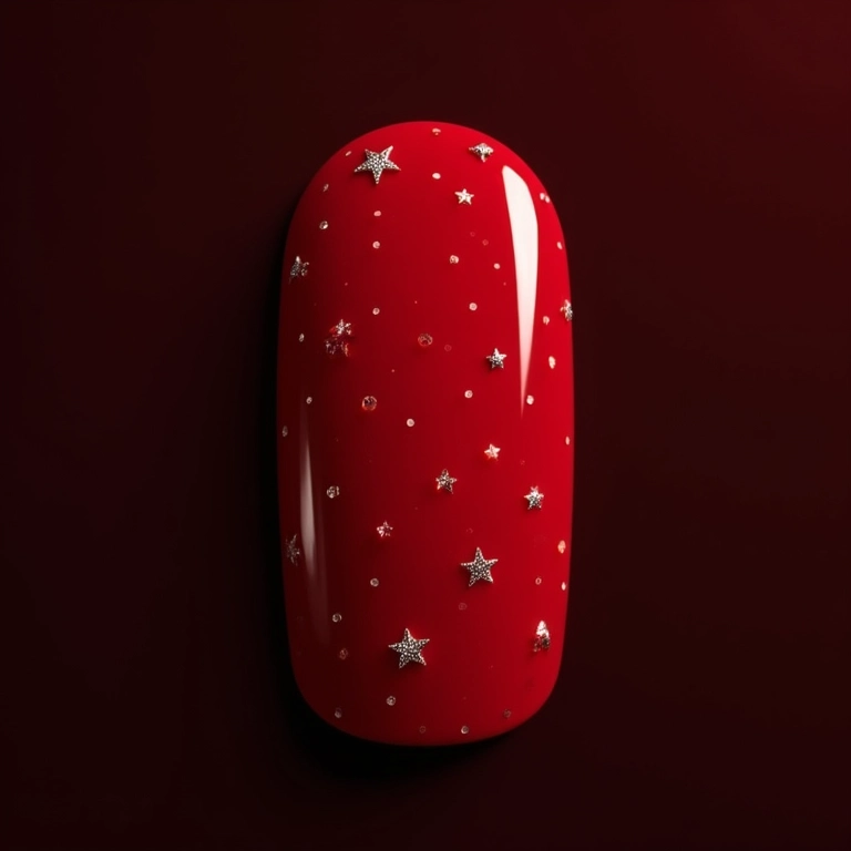 Unhas vermelhas com estrelas.