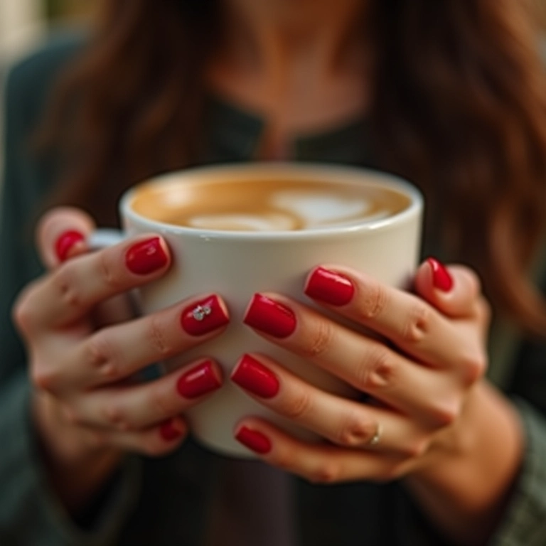 Unhas vermelhas decoradas com filha única charmosa.