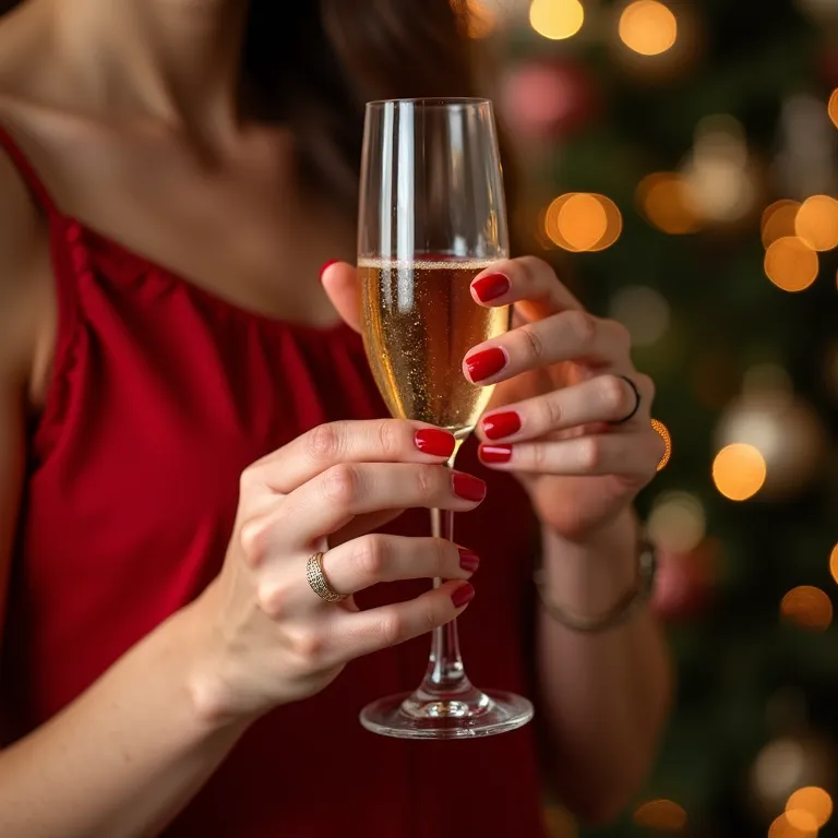 Unhas vermelhas e douradas para festas.