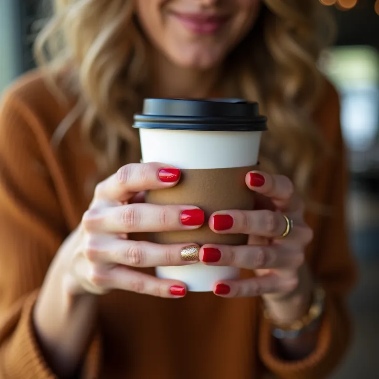 Unhas vermelhas e douradas para o dia a dia.