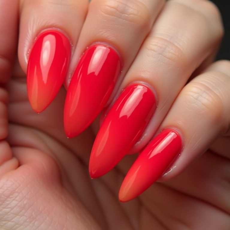 Unhas vermelhas encapsuladas ombré.