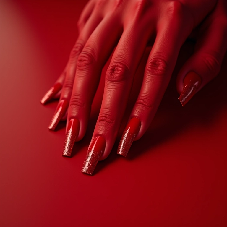 Unhas vermelhas metalizadas: um toque futurista.