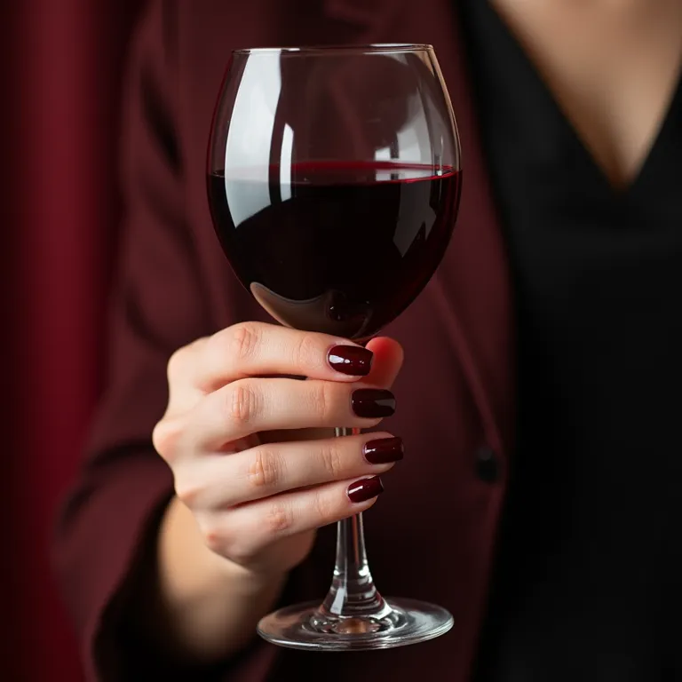Unhas vermelho bordô, sofisticação e mistério.