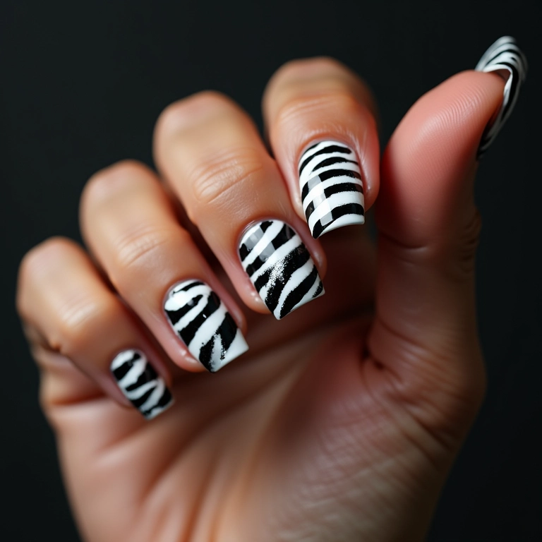 Unhas zebradas modernas e estilosas.