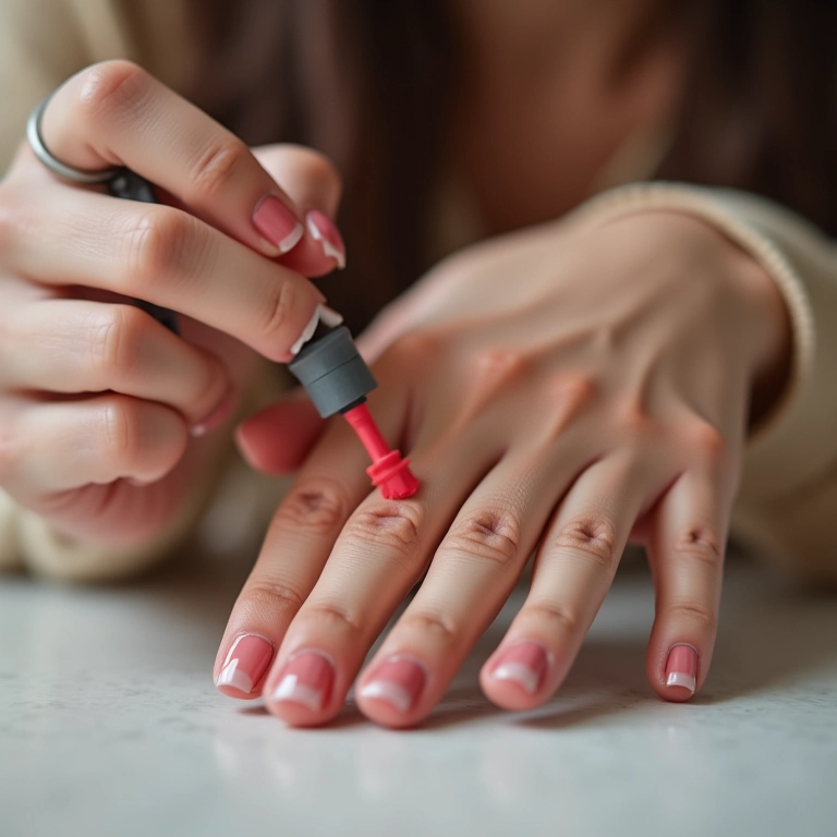 Usando produto específico para unhas postiças.