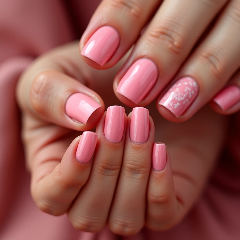 Variedade de designs de nail art rosa em diferentes mãos.