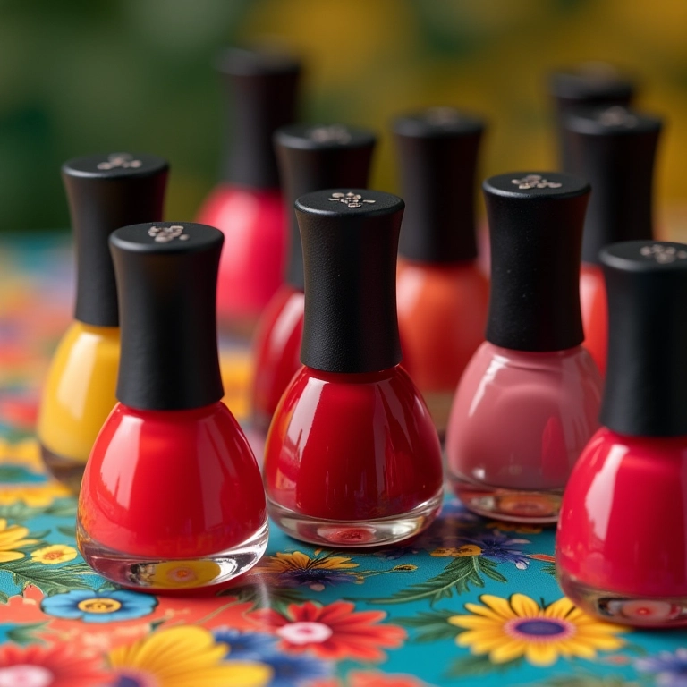 Variedade de esmaltes coloridos para revenda em mesa decorada.