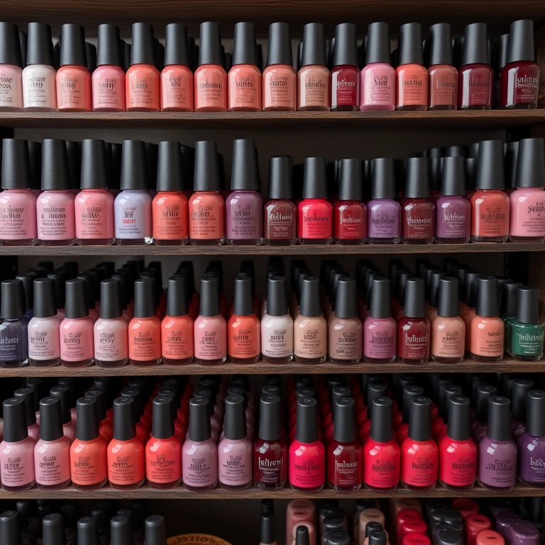 Variedade de esmaltes de diferentes marcas e cores.