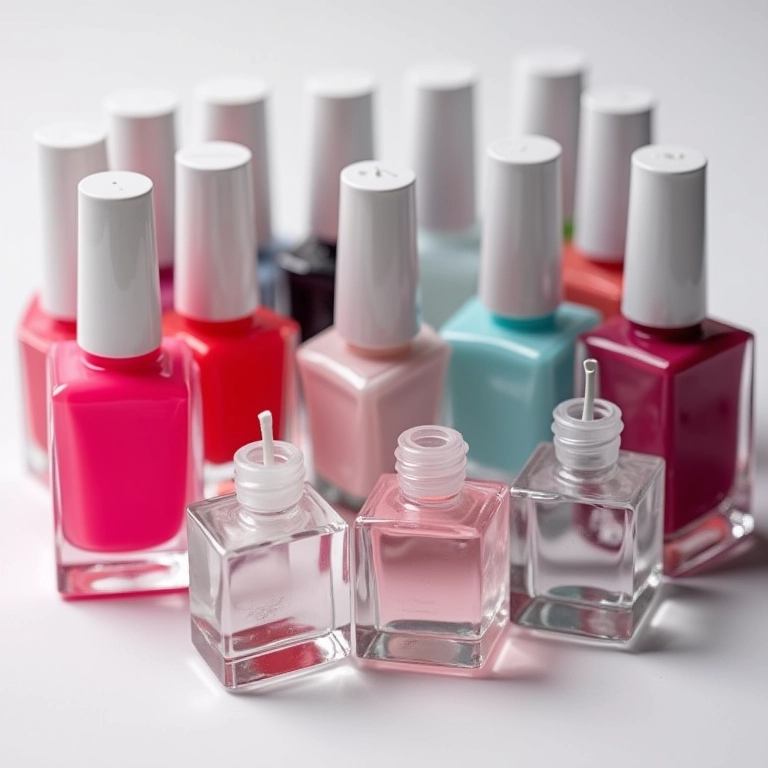 Variedade de fixadores de esmalte: transparentes e com diversas cores.