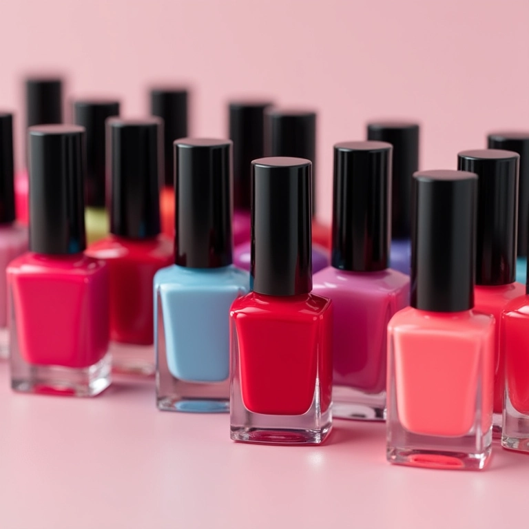Variedade de frascos de esmaltes de diferentes marcas e cores exibidos online.