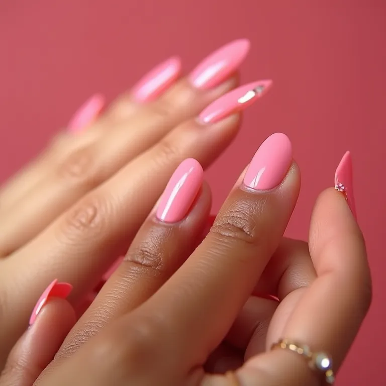 Variedade de unhas decoradas em tons de rosa, do pink ao pastel.