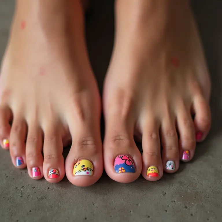 Variedade de unhas decoradas nos pés de mulheres brasileiras.