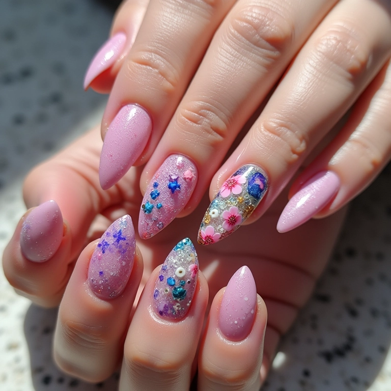 Versatilidade na decoração de unhas em fibra de vidro.