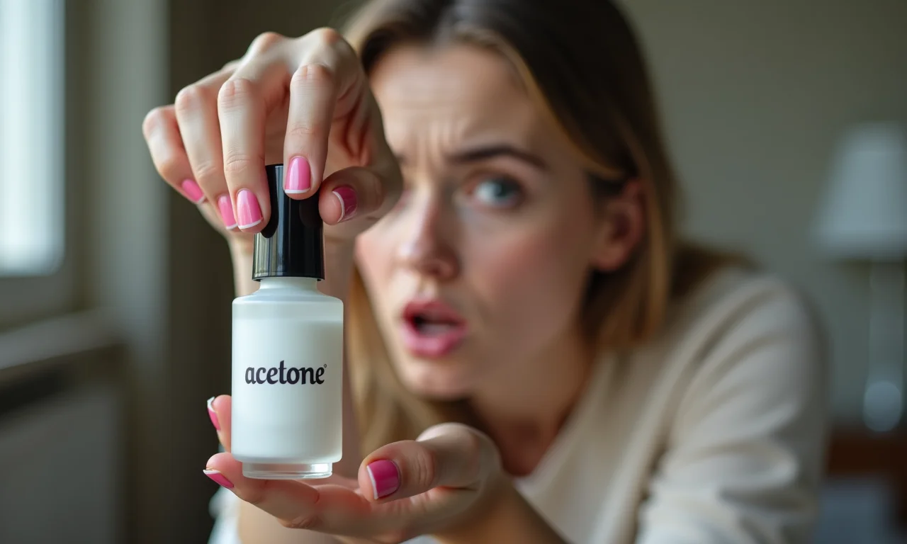 Acetona perto de um frasco de esmalte, representando dúvida.