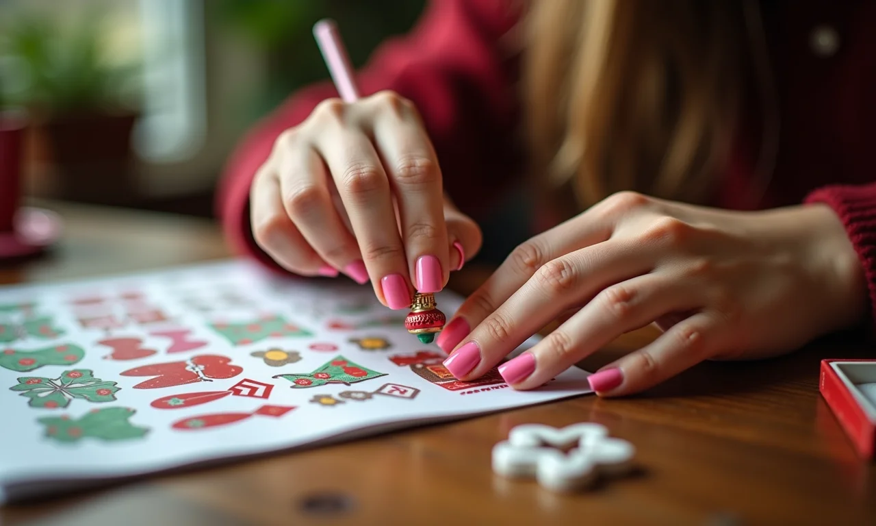 Adesivos artesanais de Natal para unhas.