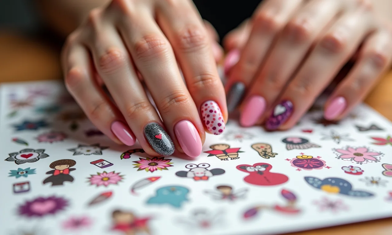 Adesivos de unha da Cartela Mania, desenhos divertidos.