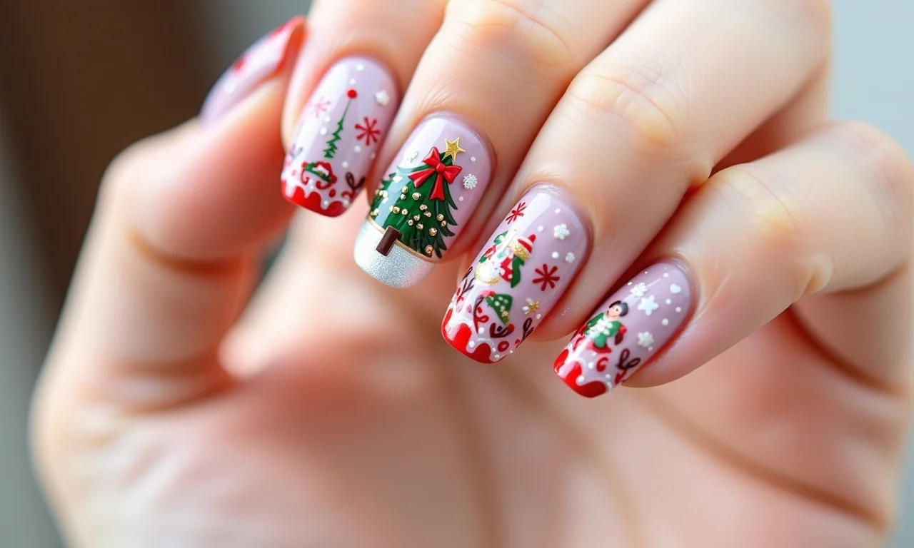 Adesivos e películas temáticas para unhas de Natal.