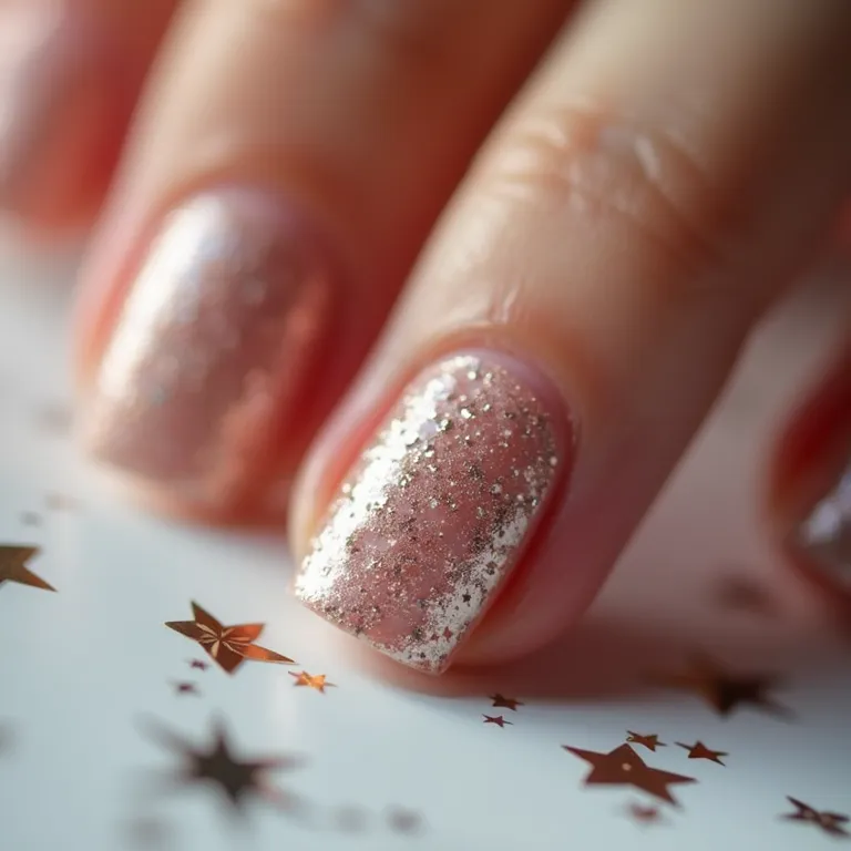 Adesivos temáticos de Réveillon aplicados nas unhas.