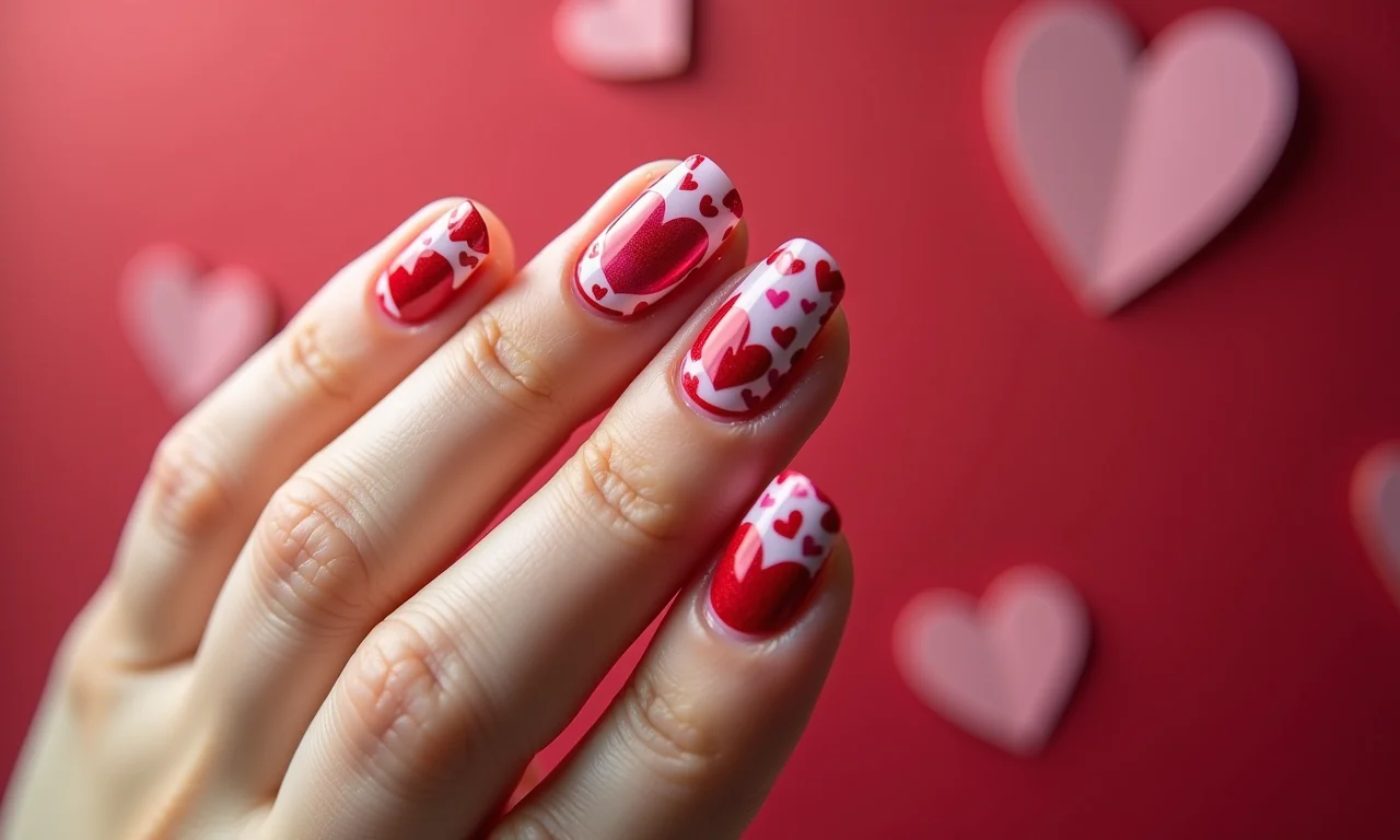 Adesivos temáticos nas unhas para o Dia dos Namorados.