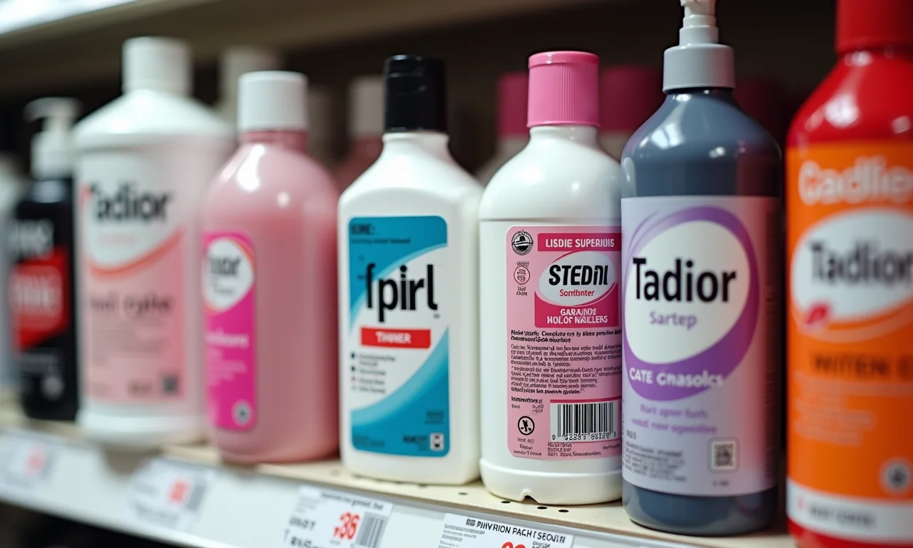 Amolecedores de esmalte à venda em prateleira de loja.