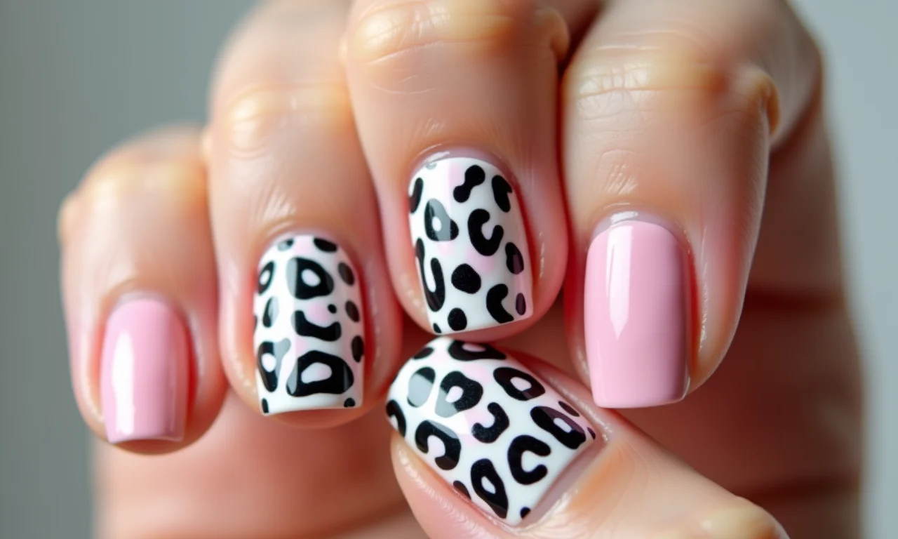 Animal print moderno em unhas soft gel.