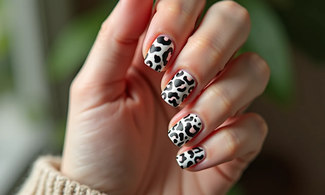 Animal print ousado em unhas foscas