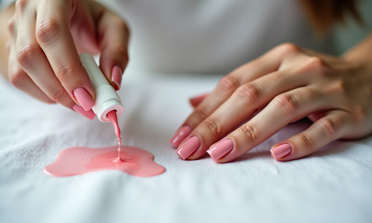 Aplicação de água oxigenada em mancha de esmalte em linho branco.