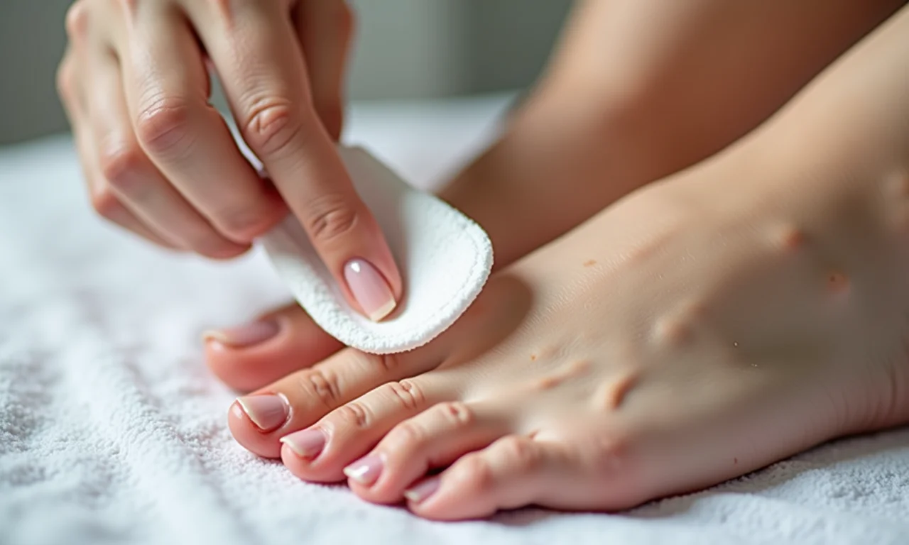 Aplicação de água oxigenada em unhas com manchas persistentes.