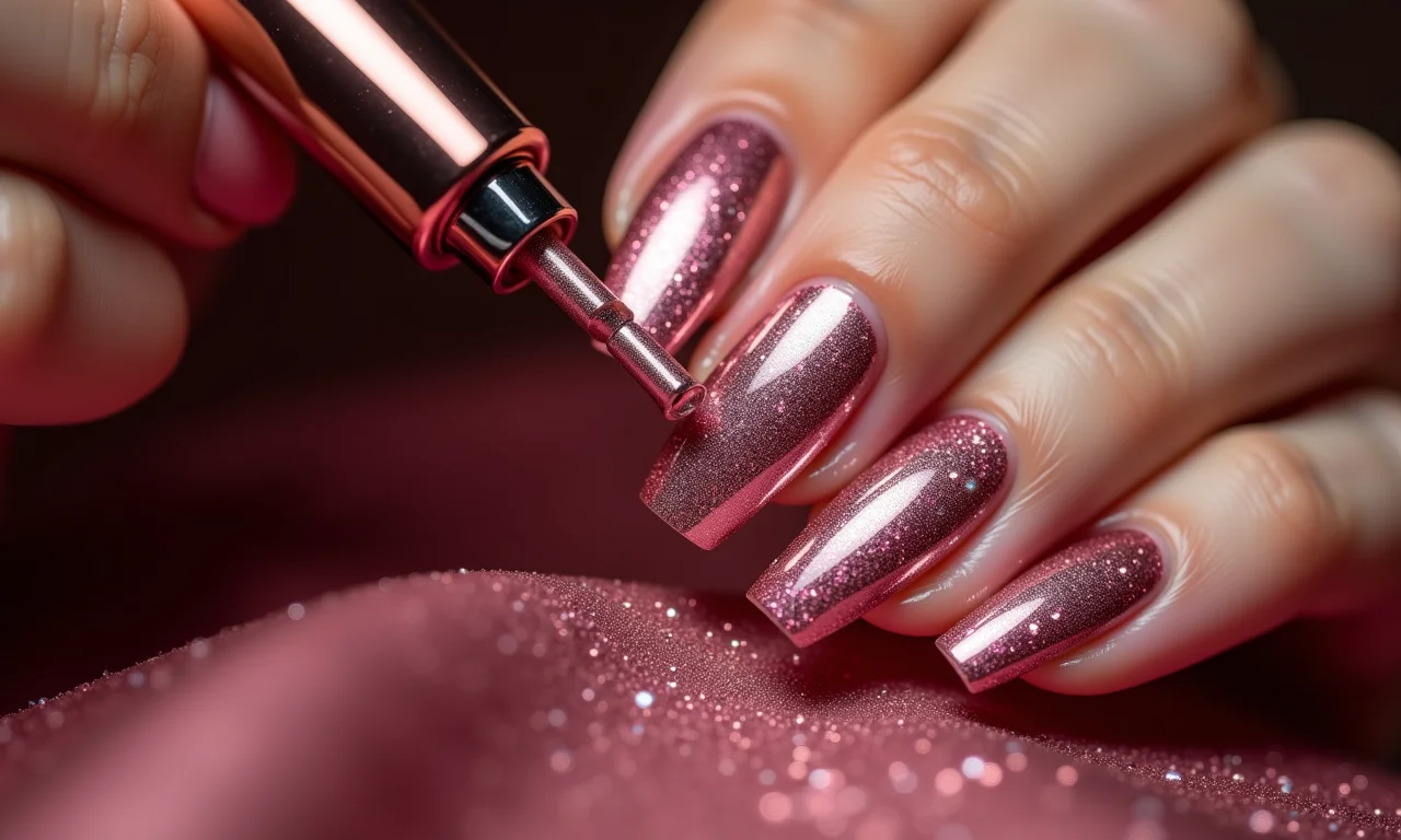 Aplicação de esmalte metálico Risqué com brilho.