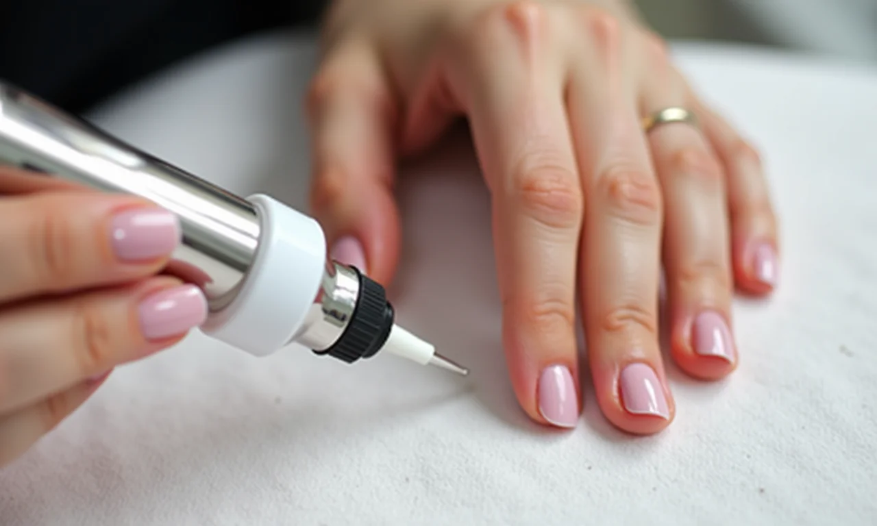 Aplicação de primer adesivador em unhas antes da aplicação de gel.