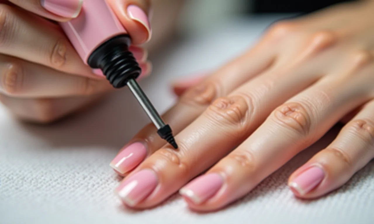 Aplicação de top coat nas unhas de gel.
