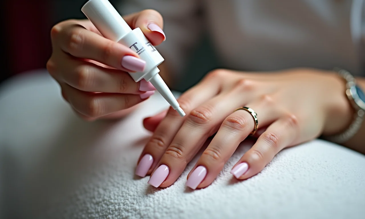 Aplicação de top coat selante Lirió em unhas em gel.