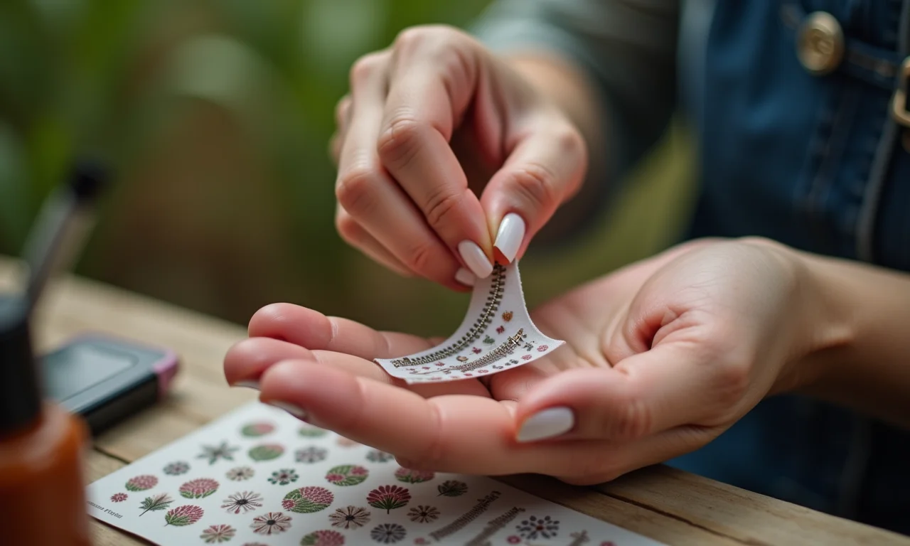 Aplicação fácil de adesivos de zíper nas unhas.