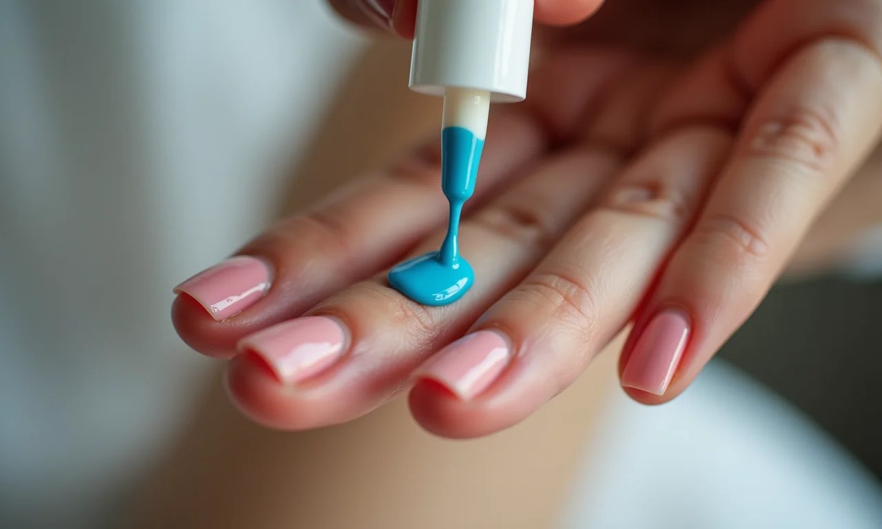 Aplicação precisa do esmalte terapêutico nas unhas.