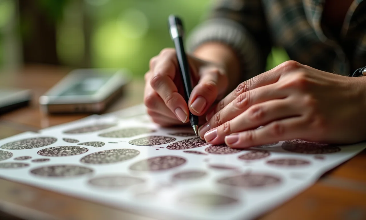 Aplicando adesivos nas unhas.