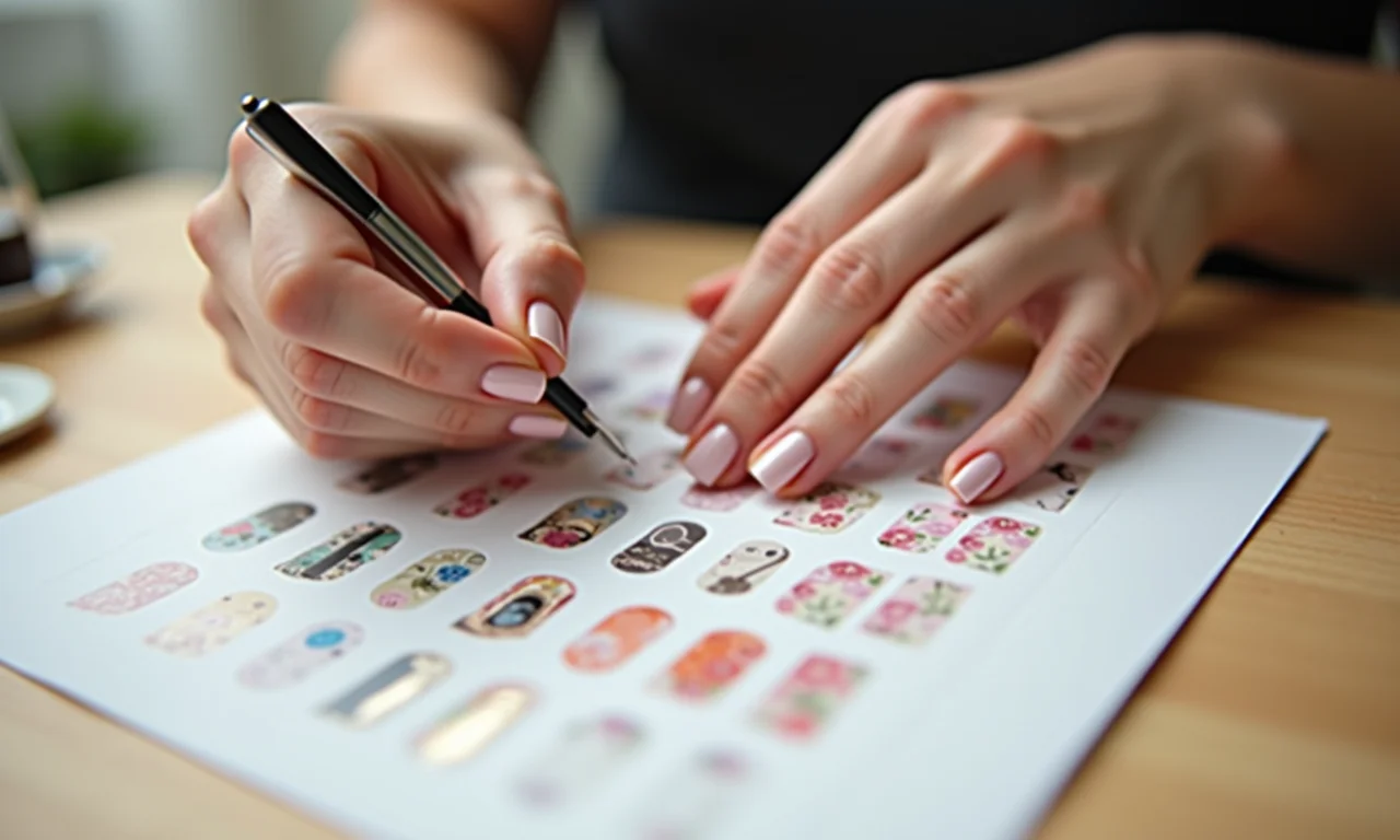 Aplicando adesivos temáticos em unhas de forma prática e divertida.